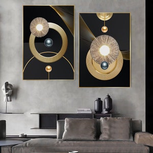 Printable Gold Black Accesories Set of 2 Wall Art Print, Abstract Print Art, Wall Decor Prints, Digital Download Art
