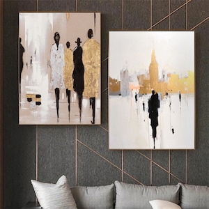 Conjunto de arte abstrata bege dourado com 2 impressões de arte de parede, arte de impressão de arte abstrata a óleo, impressões de decoração de parede, arte de download digital