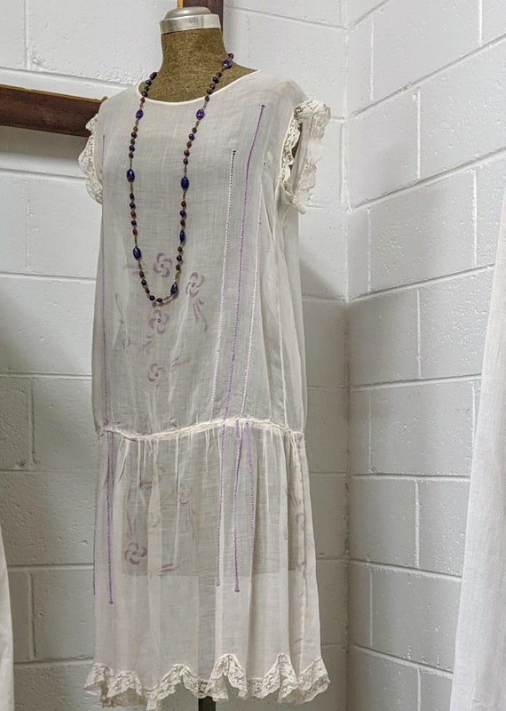 1920s Hungarian Embroidered Voile Dress