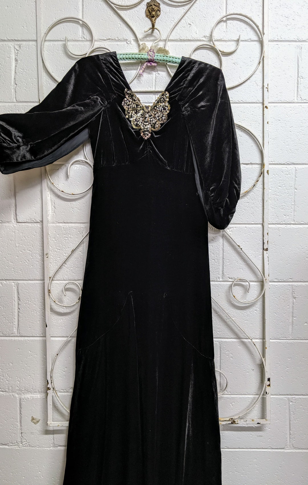 1930s Art Deco Black Silk Velvet Evening Gown - Etsy