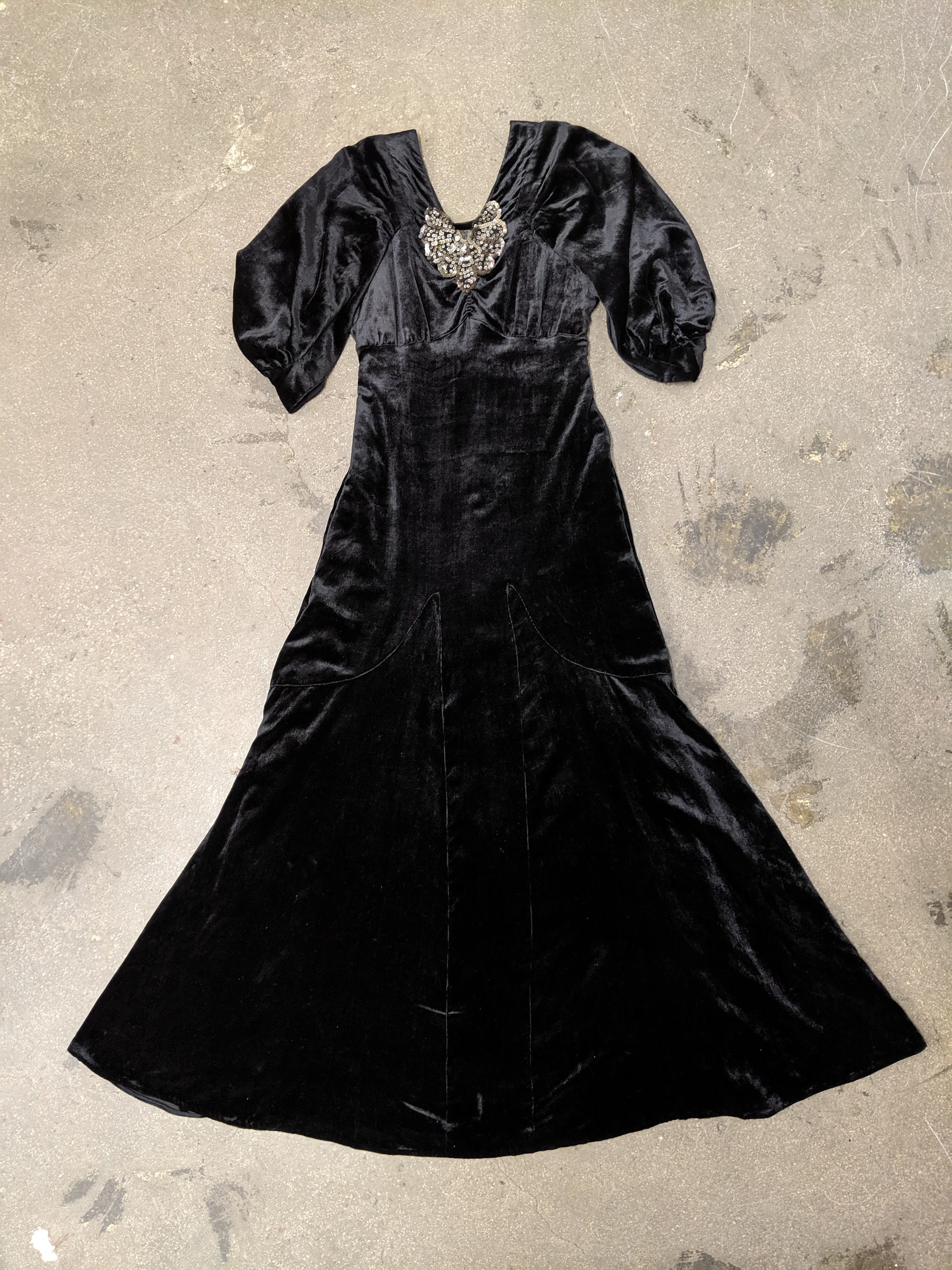1930s Art Deco Black Silk Velvet Evening Gown - Etsy