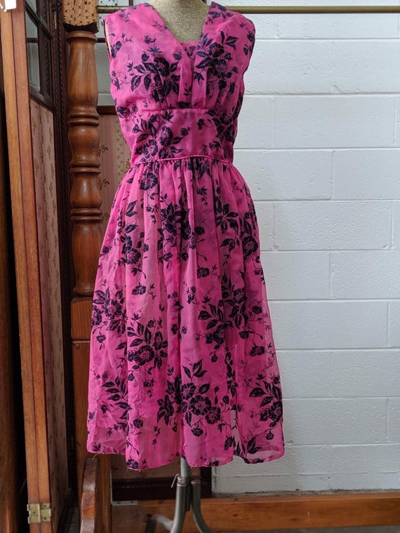 1950s Flocked Nylon Prom Dress