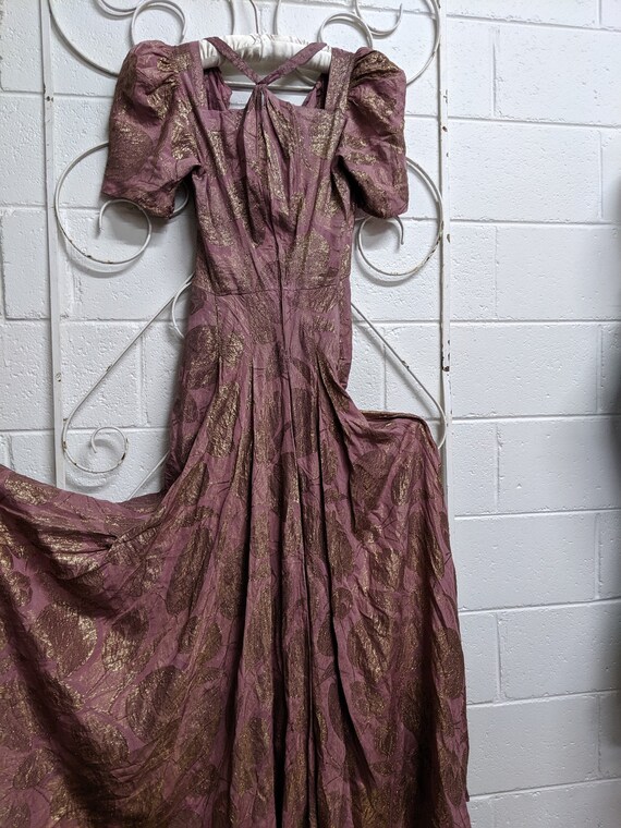 1930s Petite Mauve Lame Evening Gown