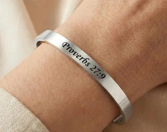Proverbs 27:9, Friendship bible verse, Christian jewelry, Valentines gift for friend, Stainless steel cuff bracelet, Christian friendship
