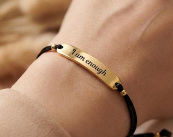 I am enough bracelet, Word of the year bracelet, Affirmation bracelet, Gold engraved bracelet, Inspirational jewelry, Encouragement