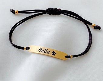 Pet name bracelet, Gold personalized bracelet, Dog mom gift, Dog lover, Pet memorial gift, Dog name bracelet