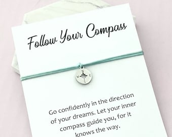 Follow your compass bracelet, Graduation gifts, Graduation bracelet, Inspirational bracelet, Motivation, Off to college, Follow your dreams