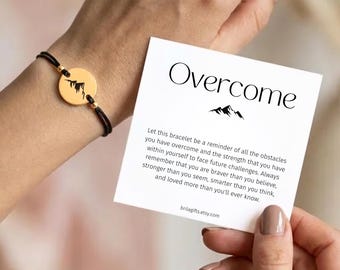Overcome bracelet, Strength jewelry, Friend who is struggling, Hard times, Inspirational card, Encouragement gift, Recovery, Divorce