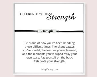 Strength bracelet, Celebrate your strength, Motivational message card, Support, Anxiety bracelet, Hard time, Depression gift, Encouragement