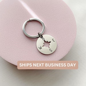 Silver compass keychain, Compass gift