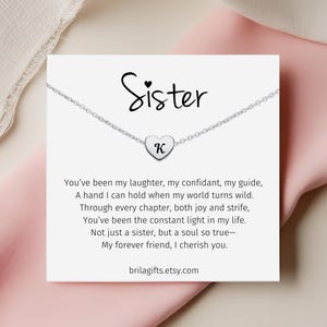 Sister card with personalized necklace gift, Gift for sister, Sister necklace, Sister birthday gift, Sister gifts, Custom heart necklace