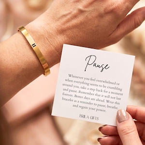 Mental health gift, Simple cuff anxiety bracelet, Gift for someone with anxiety, Mental health jewelry, Pause bracelet, Remember to breathe