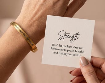 Strength bracelet, Mantra bracelet, Mental health gift, Anxiety gift, Reminder bracelet, Motivational gift, Inspirational bracelet, Strong