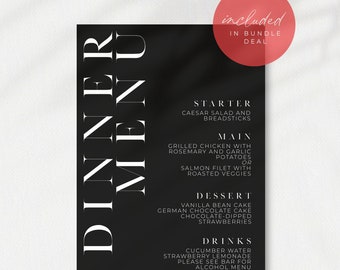 Modern Wedding Menu Template | Modern Black Wedding Menu | Modern Edgy Wedding Signs | Modern Black Wedding Printables