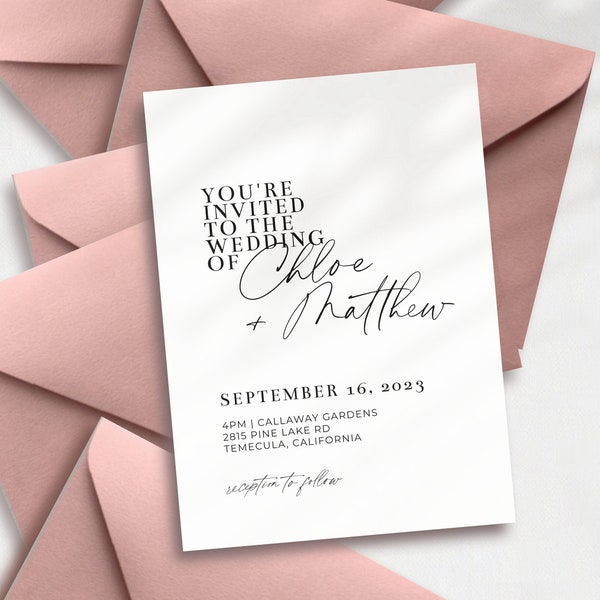 CASUAL SCRIPT Modern Script Wedding Invitation | Printable Wedding Invitation | Modern Wedding Invitation Template