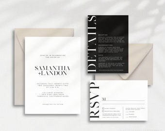 MANHATTAN Modern White Wedding Invitation | Printable Wedding Invitation | Modern Invitation Suite | Edgy Wedding Invitation