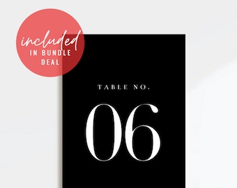 Black Modern Table Numbers Sign | Table Numbers Printable | Modern Black Wedding Printable | Wedding Signage | Digital Download