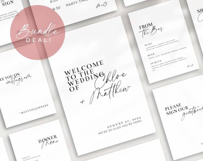 Modern Wedding Sign Printables Bundle Modern Wedding Sign Templates ...