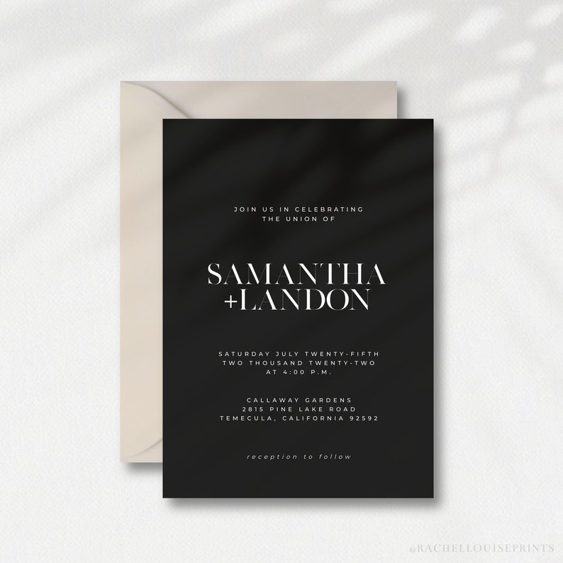 MANHATTAN Modern Black Wedding Invitation Printable Wedding Invitation Modern Black Invitation Suite Edgy Wedding Invitation image 6