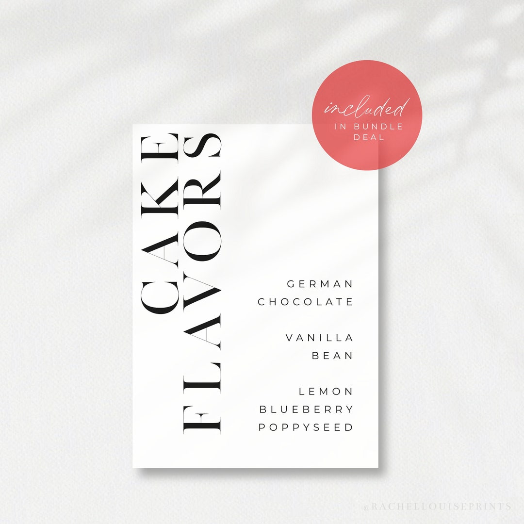 Modern Cake Flavors Printable Custom Cake Sign Modern Wedding Cake Sign ...