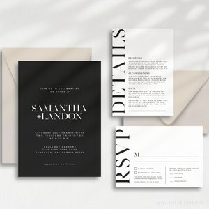 MANHATTAN Modern Black Wedding Invitation Printable Wedding Invitation Modern Black Invitation Suite Edgy Wedding Invitation image 2