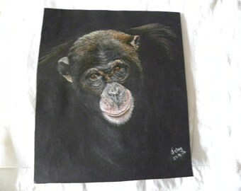 Chimpanzé dans les pastels. Art de la faune africaine.  27 x 33cm