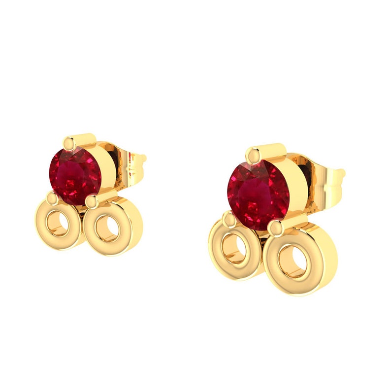 Fine Jewelry Stud Earrings Ruby Gemstone Gold Natural Ruby Stud Earrings Yellow Gold Studs Solid Gold Earrings