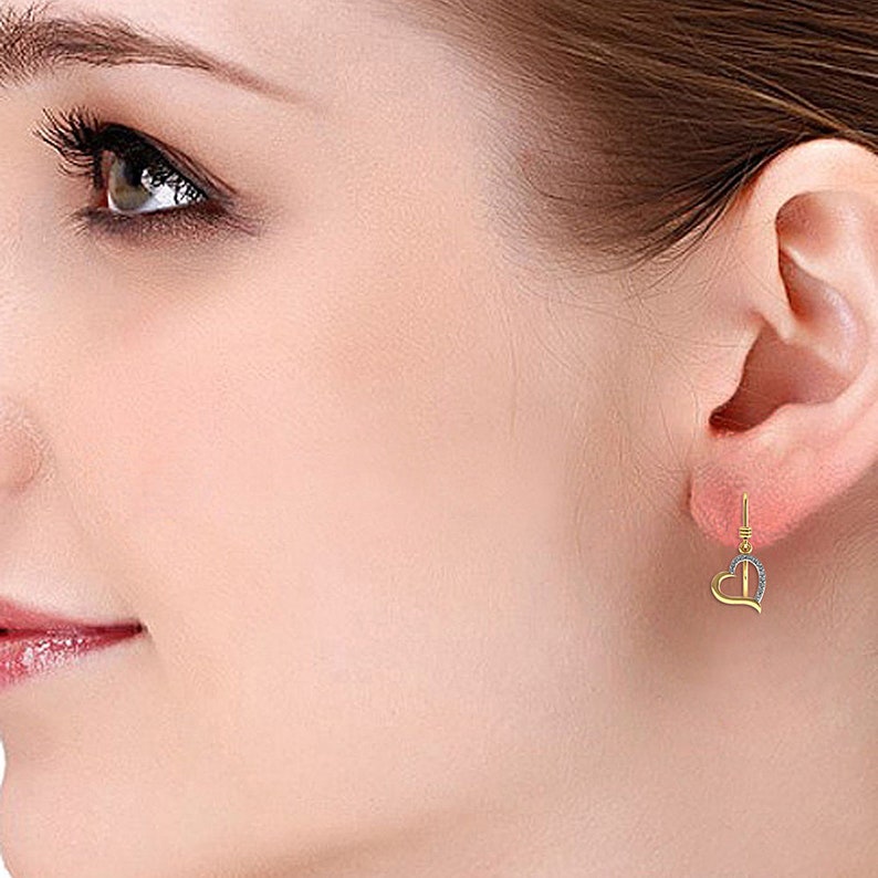 Gold Earrings Hook Earrings Yellow Gold Dangle Earrings Dangle Earrings Heart Earrings