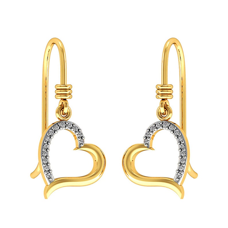 Gold Earrings Hook Earrings Yellow Gold Dangle Earrings Dangle Earrings Heart Earrings