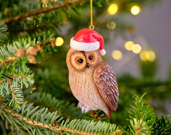 Novelty Christmas Hat Woodland Animal Owl/Barn Owl Christmas Tree Decoration/Bauble/Ornament/Figurine - Hanging Decoration