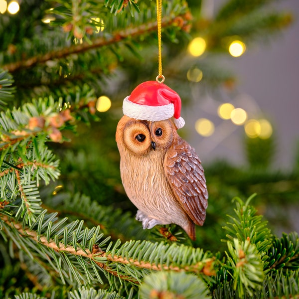 Novelty Christmas Hat Woodland Animal Owl/Barn Owl Christmas Tree Decoration/Bauble/Ornament/Figurine - Hanging Decoration