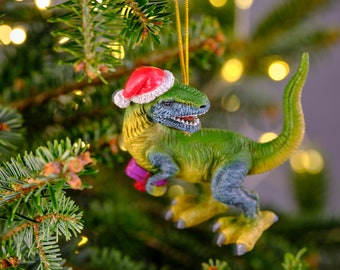 Novelty Christmas Hat Christmas Tree Velociraptor/Dinosaur/Jurassic Ornament/Bauble/Decoration/Figurine - Hanging Decoration