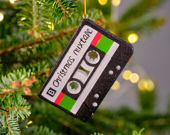 Christmas Mixtape Ornament – Glitter Resin Cassette Tape Decoration