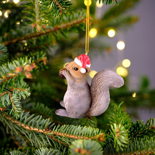 Novelty Cute Christmas Hat Woodland Animal Squirrel Christmas Tree Decoration/Ornament/Bauble/Figurine - Hanging Decoration