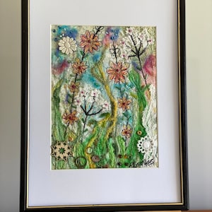 WILD FLOWER Original Textile/Mixed Media Artwork - Ready To Frame