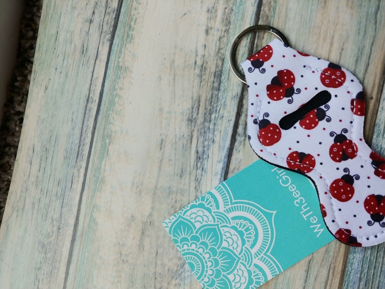 C124 Red and Black Lady Bug Gift chapstick keychain holder