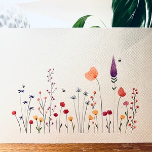 Pittura ad acquerello - pittura di fiori di campo - Arte murale moderna - Decorazione della camera - Stampa floreale - Api