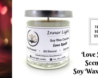 Love Spell Scented Soy Wax Candle. Hand Poured, All Natural, Dye-free Candle. Locally Made Soy Wax Candle