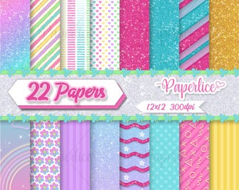 Brightopia, Birthday digital paper, Scrapbook paper, Birthday, Glitter, Stripes digital paper