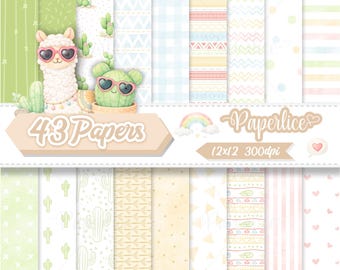 Cute Llama & Cactus Digital Paper