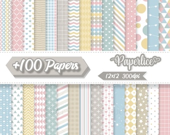 Baby Pastel Boho Digital Paper Pack - 100 Papers