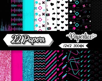 Glow In The Dark Digital Paper, Bright colors scrapbook paper