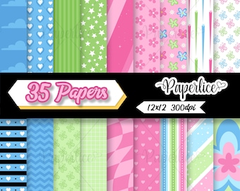 Power Pop Girl Digital Paper Pack – Cute Hero Girl, Colorful Patterns, Scrapbook & Party Printables