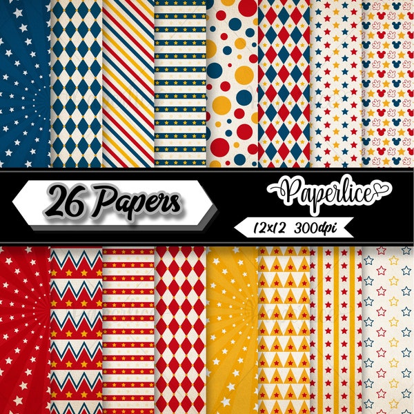 Vintage Circus Paper Pack, Circus Digital Paper, Circus Background Paper, Circus Printable Pack, Circus Decoration Paper, Seamless Pattern