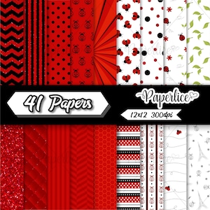 Ladybug Digital Paper, Lady bugs, Ladybirds, bugs, insects, nature, black and red papers, Ladybug Themed Patterns
