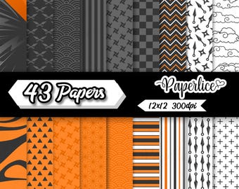 Ninja Digital Paper Pack – Orange & Black Themed Patterns