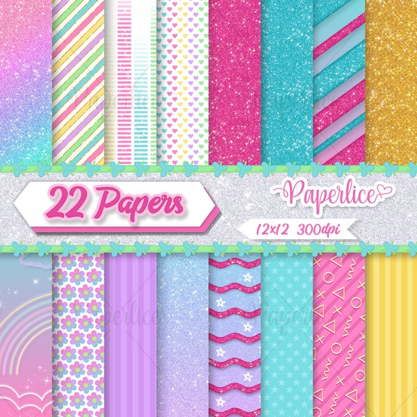 Birthday digital paper, scrapbook paper, birthday, glitter, stripes, Trolls digital paper