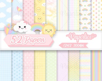 Rain of Love Digital Paper, Umbrella Pattern, Rainbow Pattern, Rainbow Love Paper