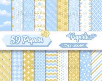 Royal Little Prince Digital Paper, Royal Prince Boy Baby Shower Paper, Prince Digital Paper, Royal Digital Paper, Gold Crown Digital Paper