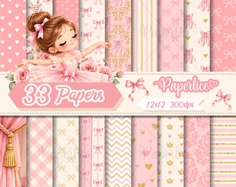 Pink Tutu Ballerina Clipart Bundle, Pink Ballet PNG, Watercolor Ballerina Digital Paper, Ballet Birthday Party Graphics